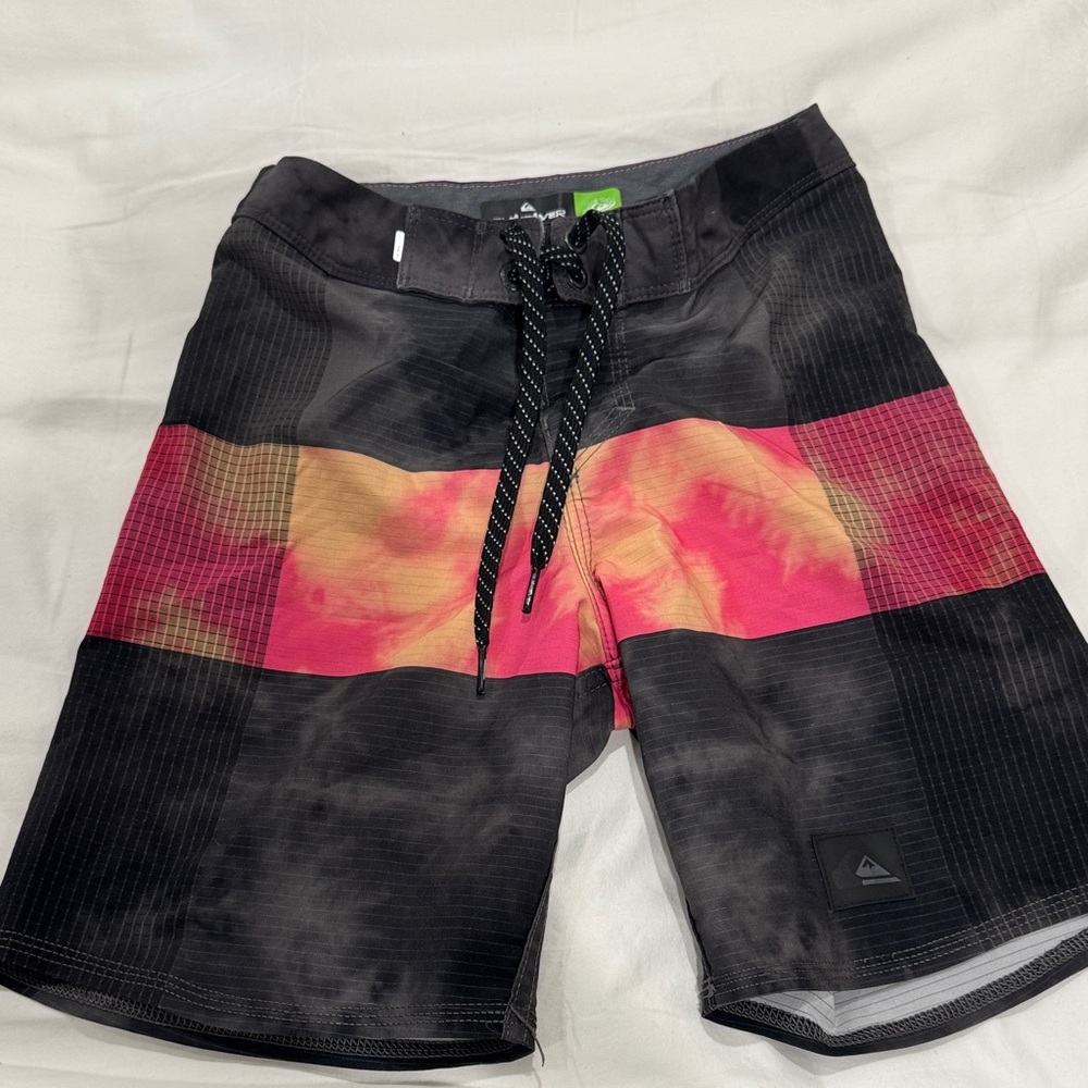 Quiksilver kids Black and Red Swim Trunks worn 8
